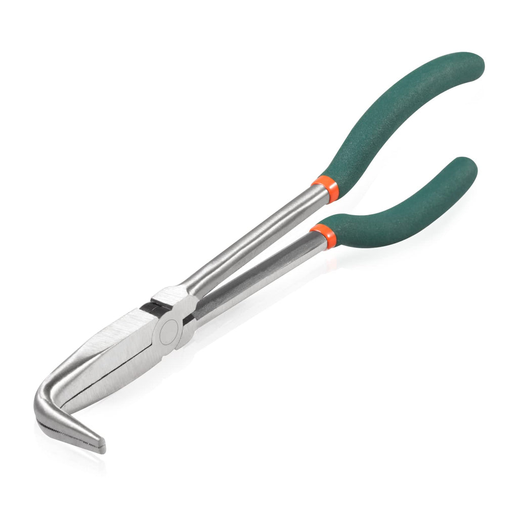SPEEDWOX 90 Degree Long Reach Bent Nose Pliers 10 Inches Serrated Teeth