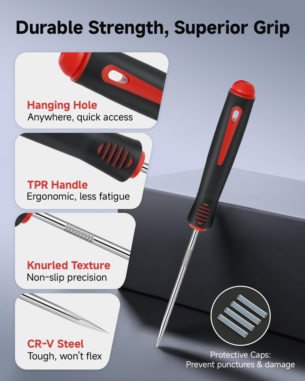 GUIOEIE 4-Piece Pick Set Mechanic, Automotive Hook and Pick Set with Soft Grip & Non-Slip Shaft, Precision Pick Tool & O Ring Pick for Oil Seal, Gasket, Electronics Repair