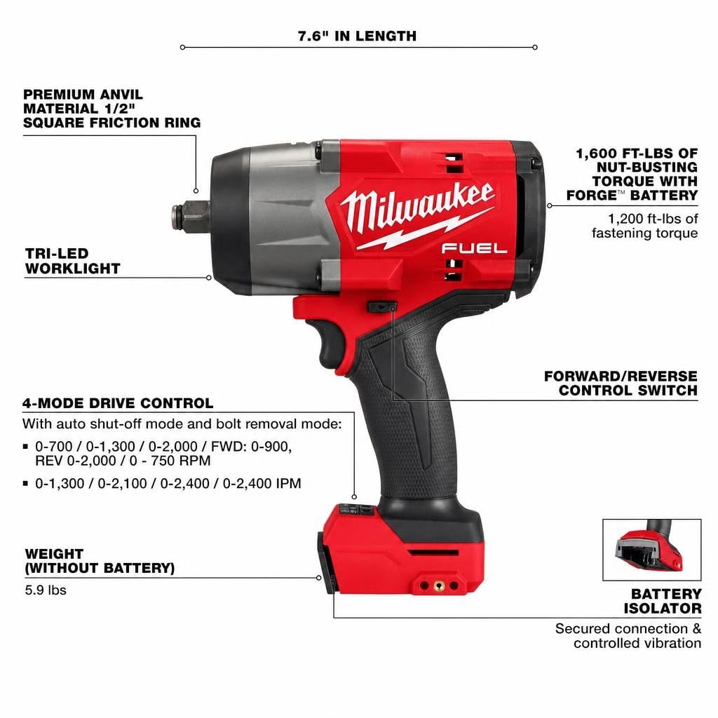 Milwaukee Electric - M18 Fuel 1/2 HIGH Torque Impact Wrench W/FRICTI