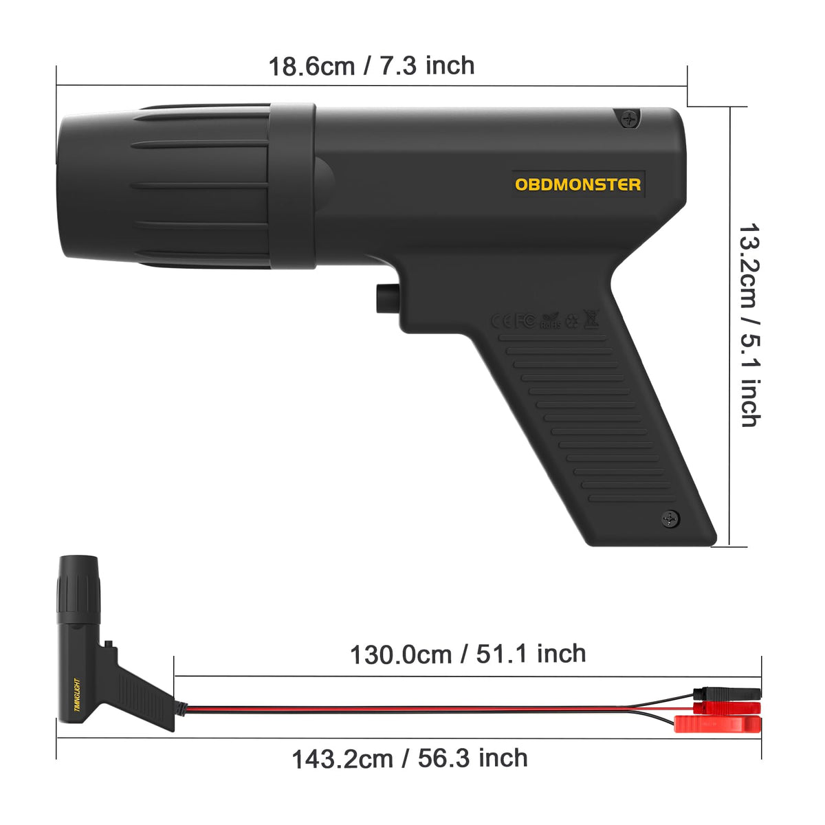 OBDMONSTER 12V Inductive Timing Light for 2- & 4-Stroke Gas Engines