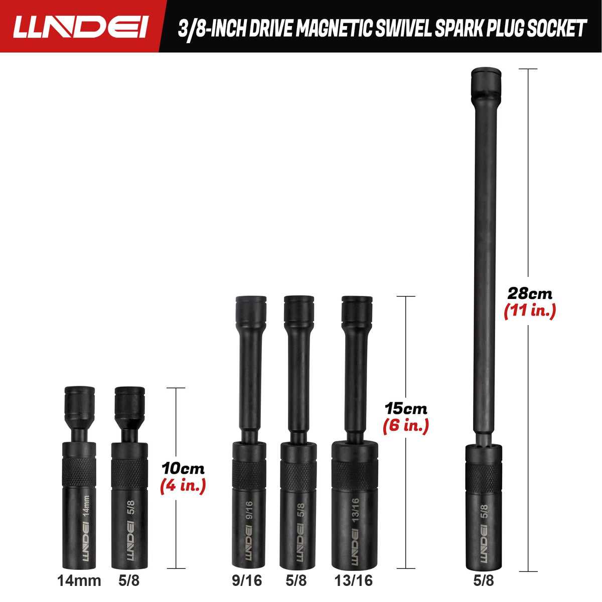 LLNDEI 3/8-Inch Drive Magnetic Swivel Spark Plug Socket Set 6Pcs