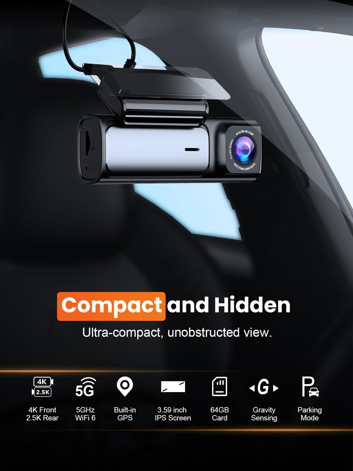 Affver 4K+2.5K Dash Cam Front and Rear, Built-in 5G WiFi 6 GPS Dual Dashcam