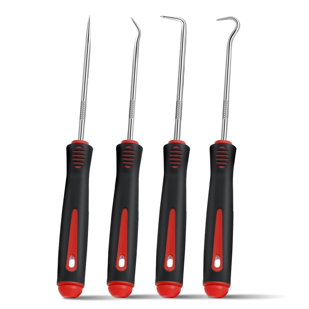 GUIOEIE 4-Piece Pick Set Mechanic, Automotive Hook and Pick Set with Soft Grip & Non-Slip Shaft, Precision Pick Tool & O Ring Pick for Oil Seal, Gasket, Electronics Repair