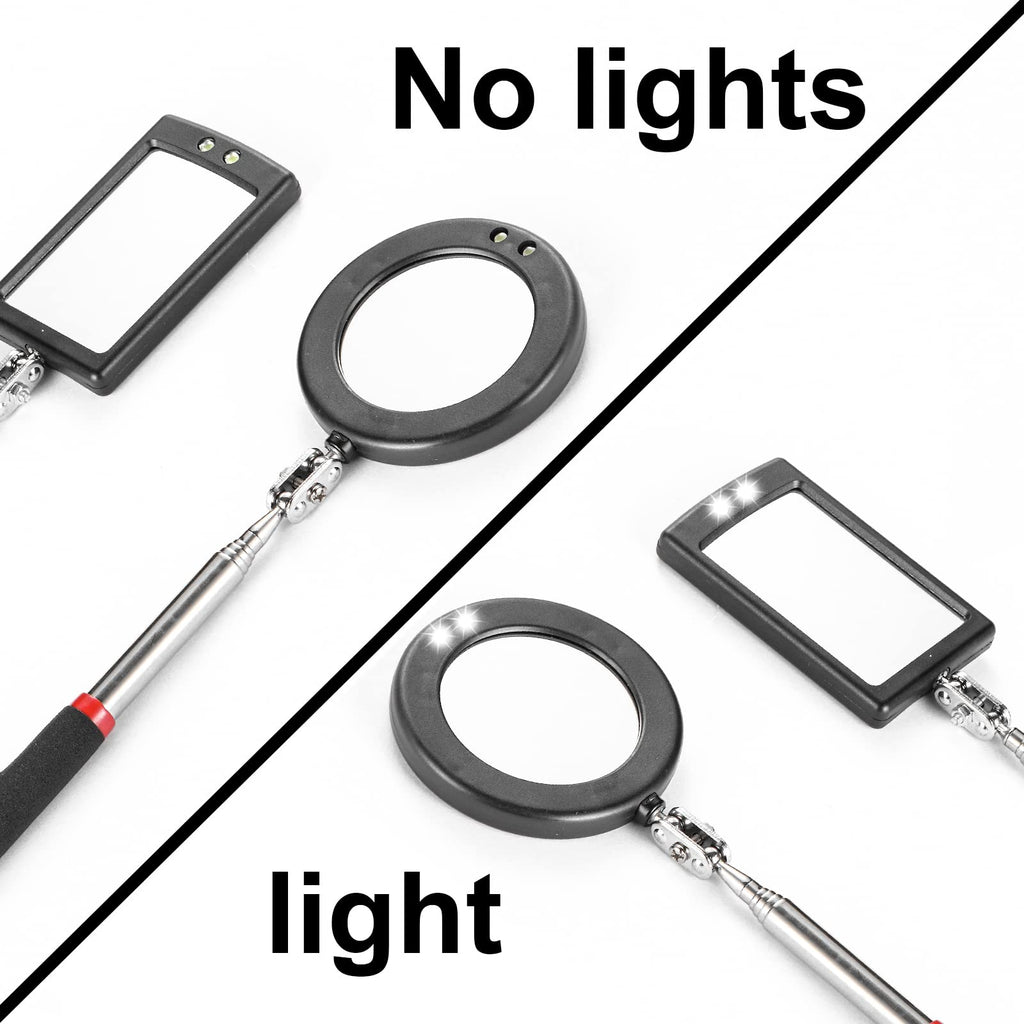 KABUDA 4PCS Telescoping Inspection Mirror LED Lighted Inspection Mirror