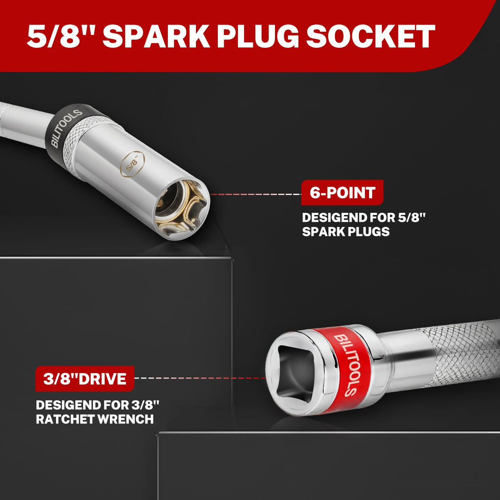 BILITOOLS 5/8" Magnetic Swivel Spark Plug Socket, 3/8" Drive