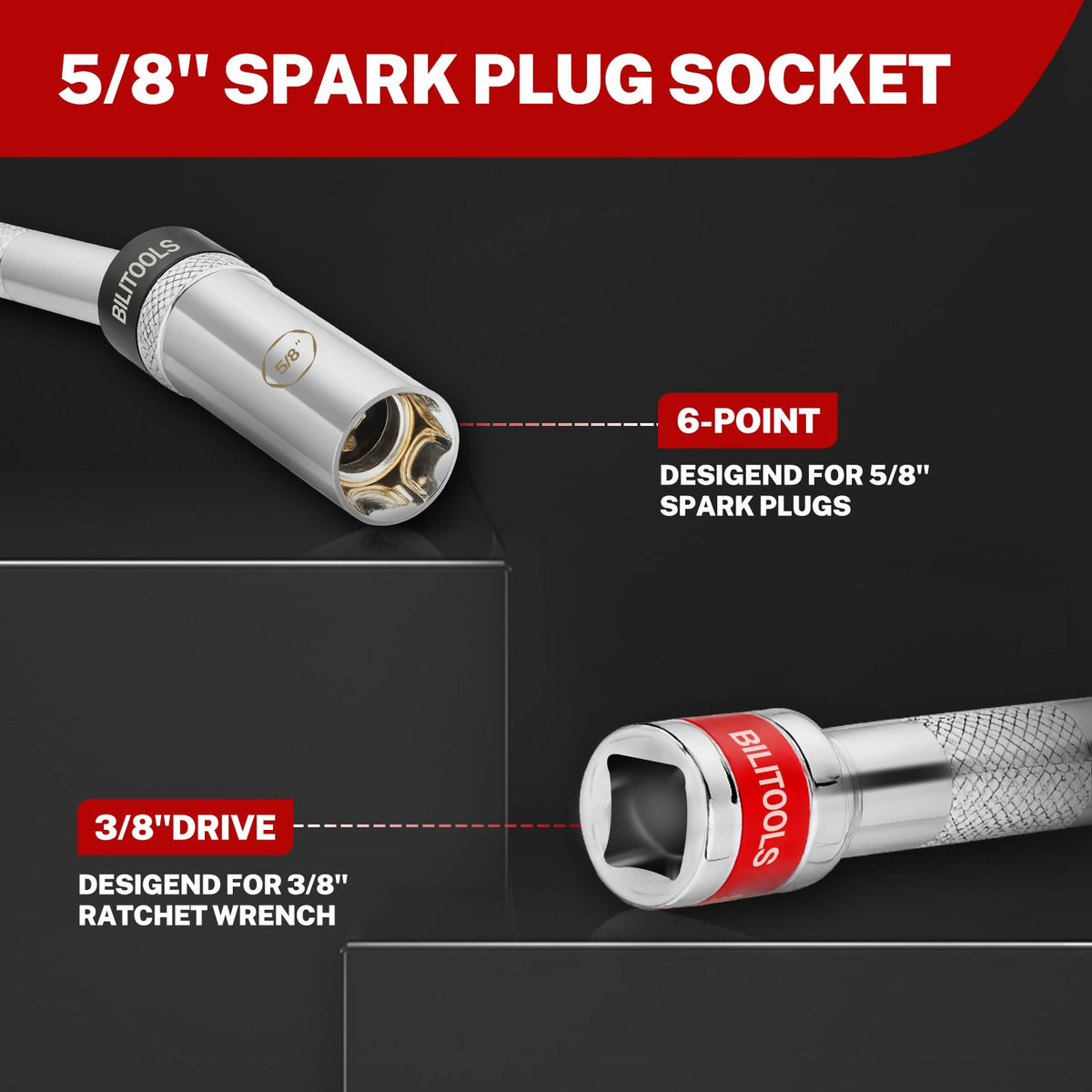 BILITOOLS 5/8" Magnetic Swivel Spark Plug Socket, 3/8" Drive