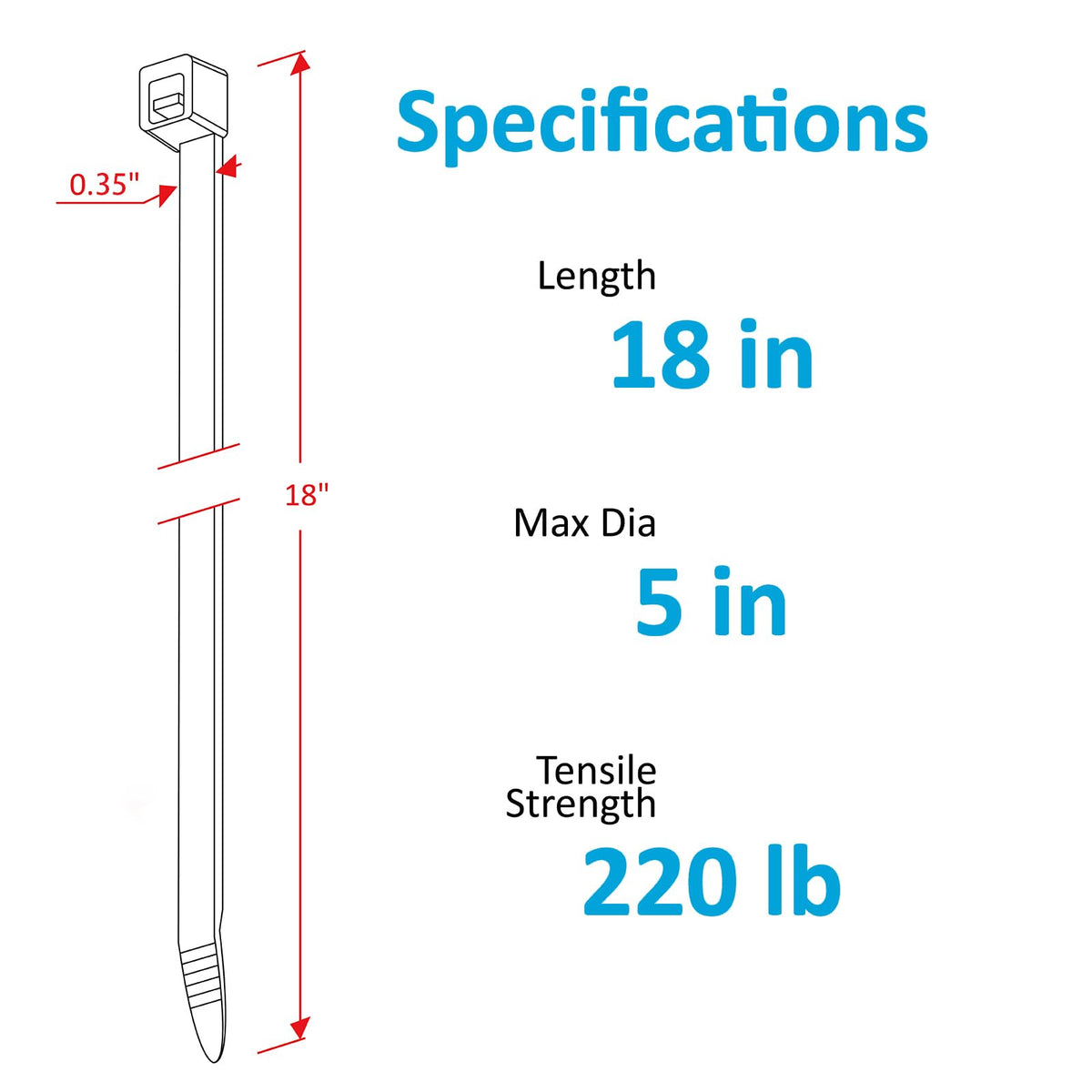 Large Zip Ties 18 inch, 50 Pack, Long Zip Ties Heavy Duty with 220 lb Tensile Strength, Big Cable Ties, Black, ANOSON