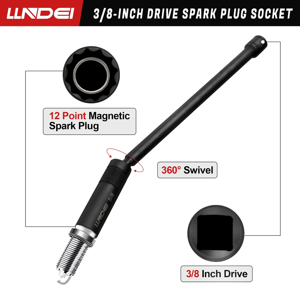 LLNDEI 3/8-Inch Drive Magnetic Swivel Spark Plug Socket Set 6Pcs