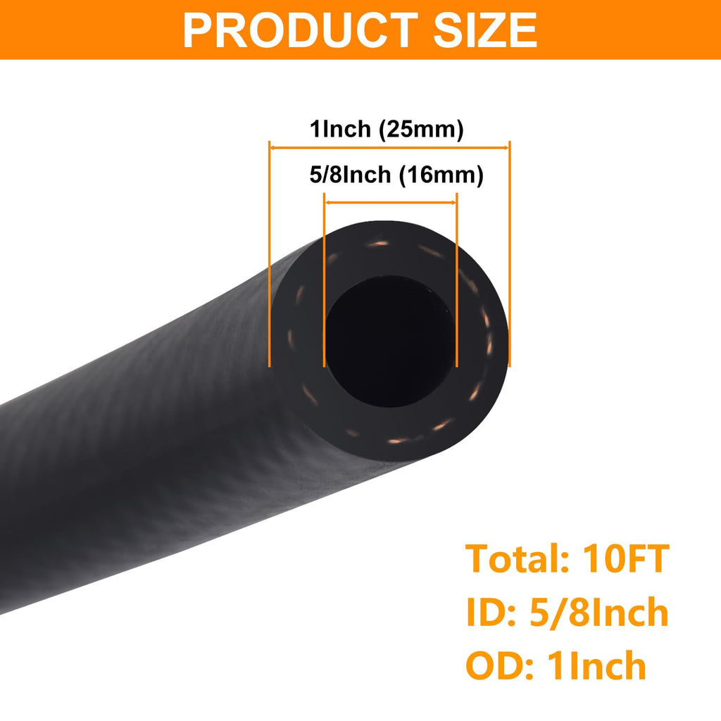 5/8 Inch ID Fuel Line Hose - 10FT Fuel Line with 10PCS Hose Clamps,300PSI High-Pressure Fuel Line for Automotive Fuel Systems Engines (5/8" ID-10Ft)