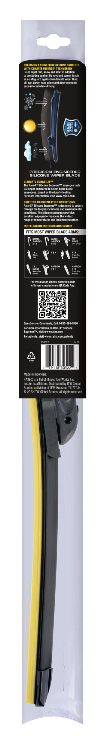 RainX Silicone Supreme Windshield Wiper Blade 20" - Heavy Duty Silicone Squeegee, Extreme Weather Resistance & All-Season Performance, Streak-Free Beam Technology, Quick Install (Pack of 1)