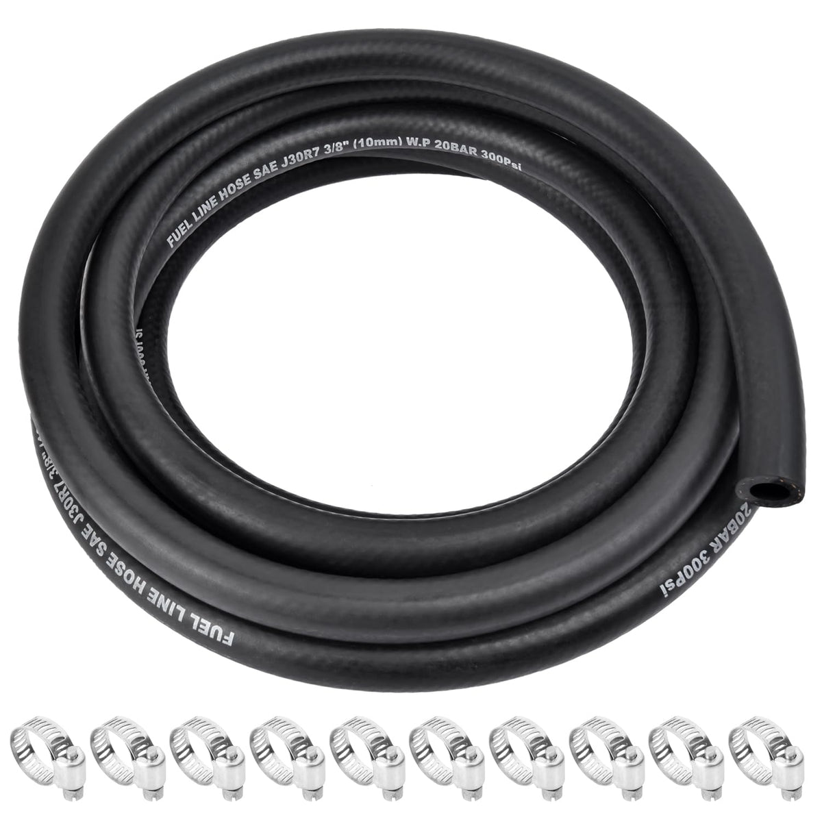 5/8 Inch ID Fuel Line Hose - 10FT Fuel Line with 10PCS Hose Clamps,300PSI High-Pressure Fuel Line for Automotive Fuel Systems Engines (5/8" ID-10Ft)