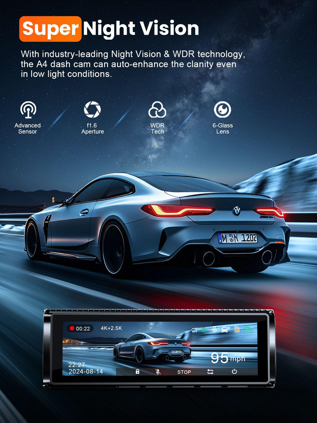Affver 4K+2.5K Dash Cam Front and Rear, Built-in 5G WiFi 6 GPS Dual Dashcam
