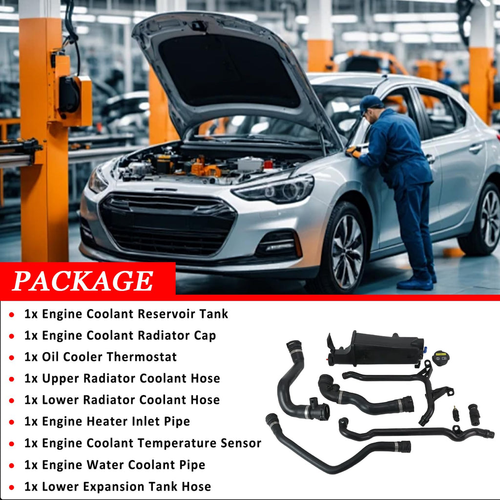 9PCS Engine Coolant Overflow Recovery Reservoir Tank Kit for BMW 1998-2006 E46 320i 320Ci 323i 325i 323Ci 328Ci 325Ci 328i 330i 330Ci 316i 318i, OE# 17117573781 17111437362 11537502525 11531436410