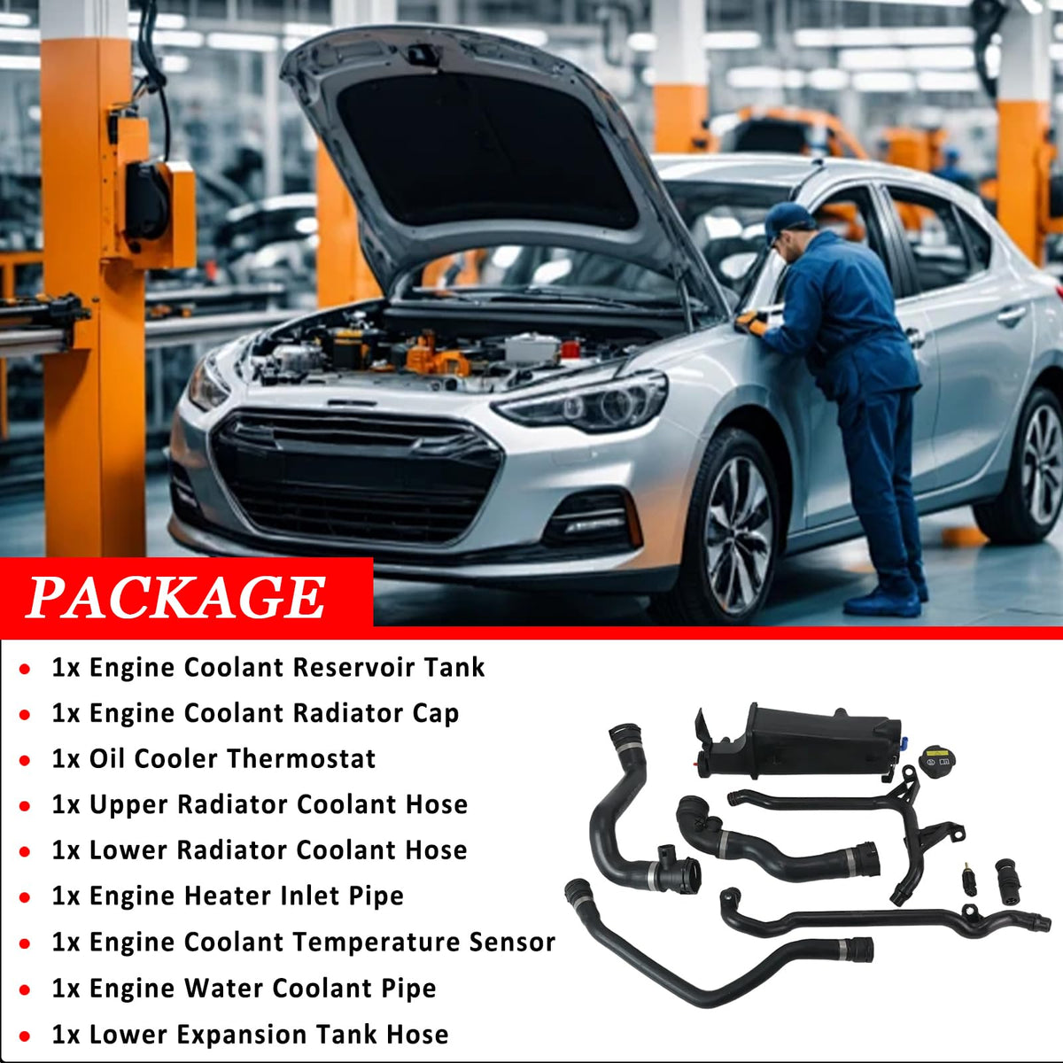 9PCS Engine Coolant Overflow Recovery Reservoir Tank Kit for BMW 1998-2006 E46 320i 320Ci 323i 325i 323Ci 328Ci 325Ci 328i 330i 330Ci 316i 318i, OE# 17117573781 17111437362 11537502525 11531436410