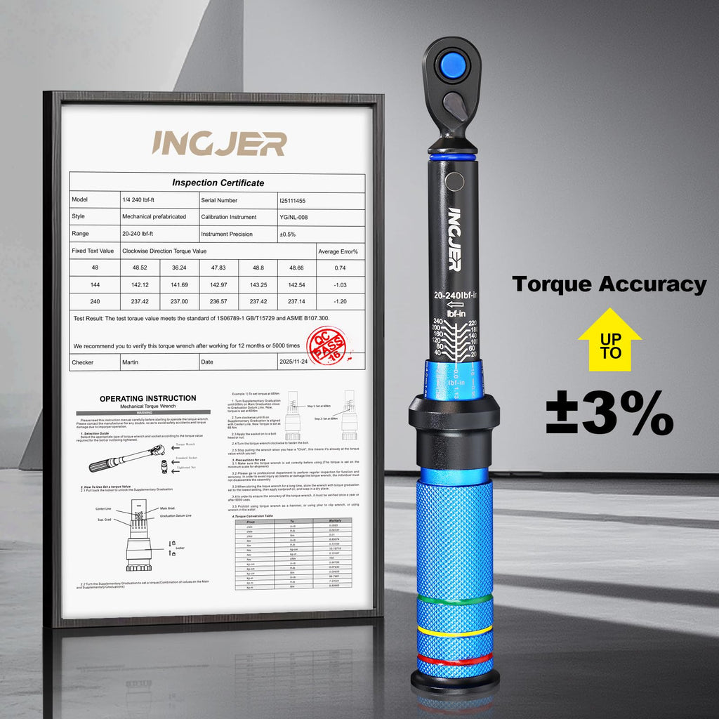 INGJER Torque Wrench, Mini 20-240in.lb, UPGRADE 1/4 Torque Wrench