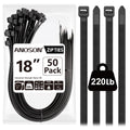 Large Zip Ties 18 inch, 50 Pack, Long Zip Ties Heavy Duty with 220 lb Tensile Strength, Big Cable Ties, Black, ANOSON
