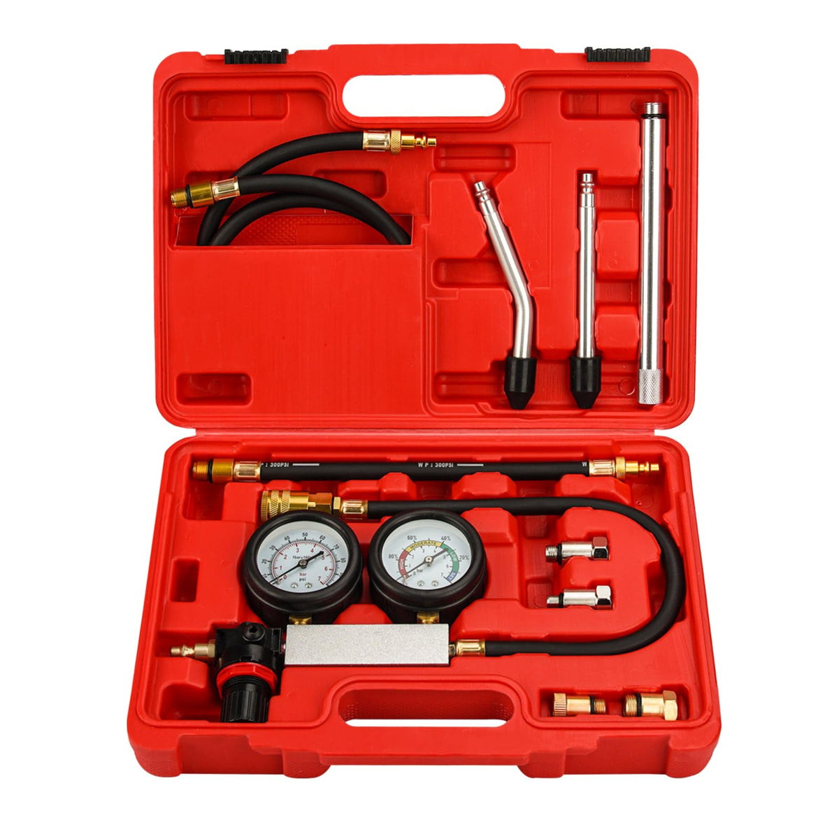 Bicos Cylinder Leak Down Tester Kit Dual Gauge Leakdown Detector Tool Set for Pressure Check & Leakage Rate Test Gasoline Engine Compression Leakdown Detector Leakage Test Set