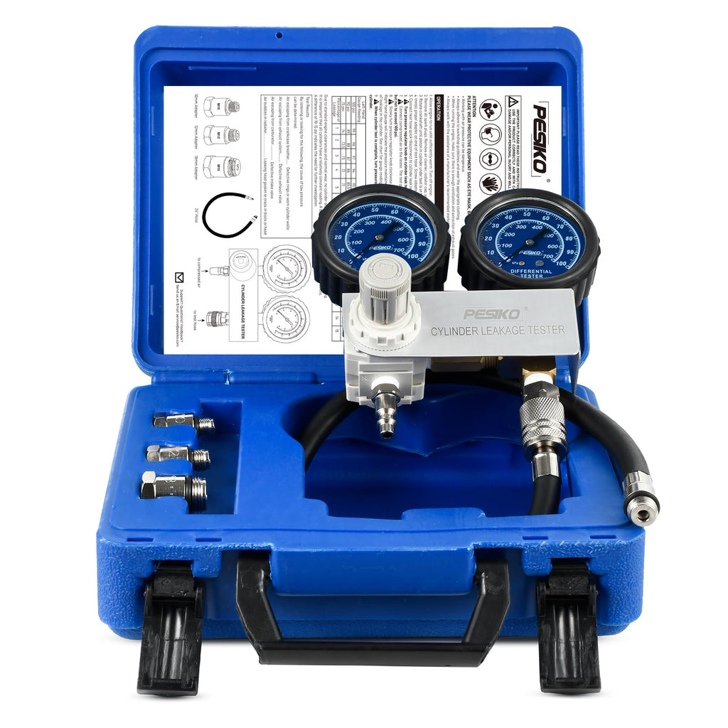 PESIKO Cylinder Leak Tester Kit with Dual-Gauge, Engine Leak Detector Kit