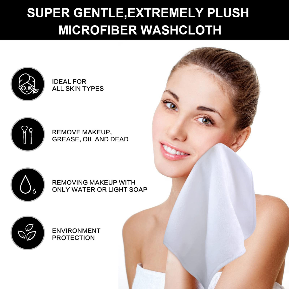 SINLAND Microfiber Facial Cloths Fast Drying Washcloth 12inch x 12inch White 6 pack