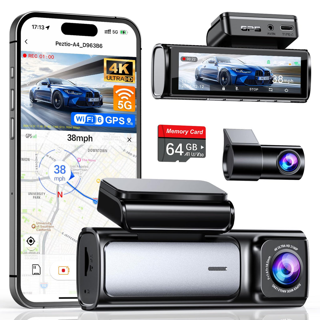 Affver 4K+2.5K Dash Cam Front and Rear, Built-in 5G WiFi 6 GPS Dual Dashcam