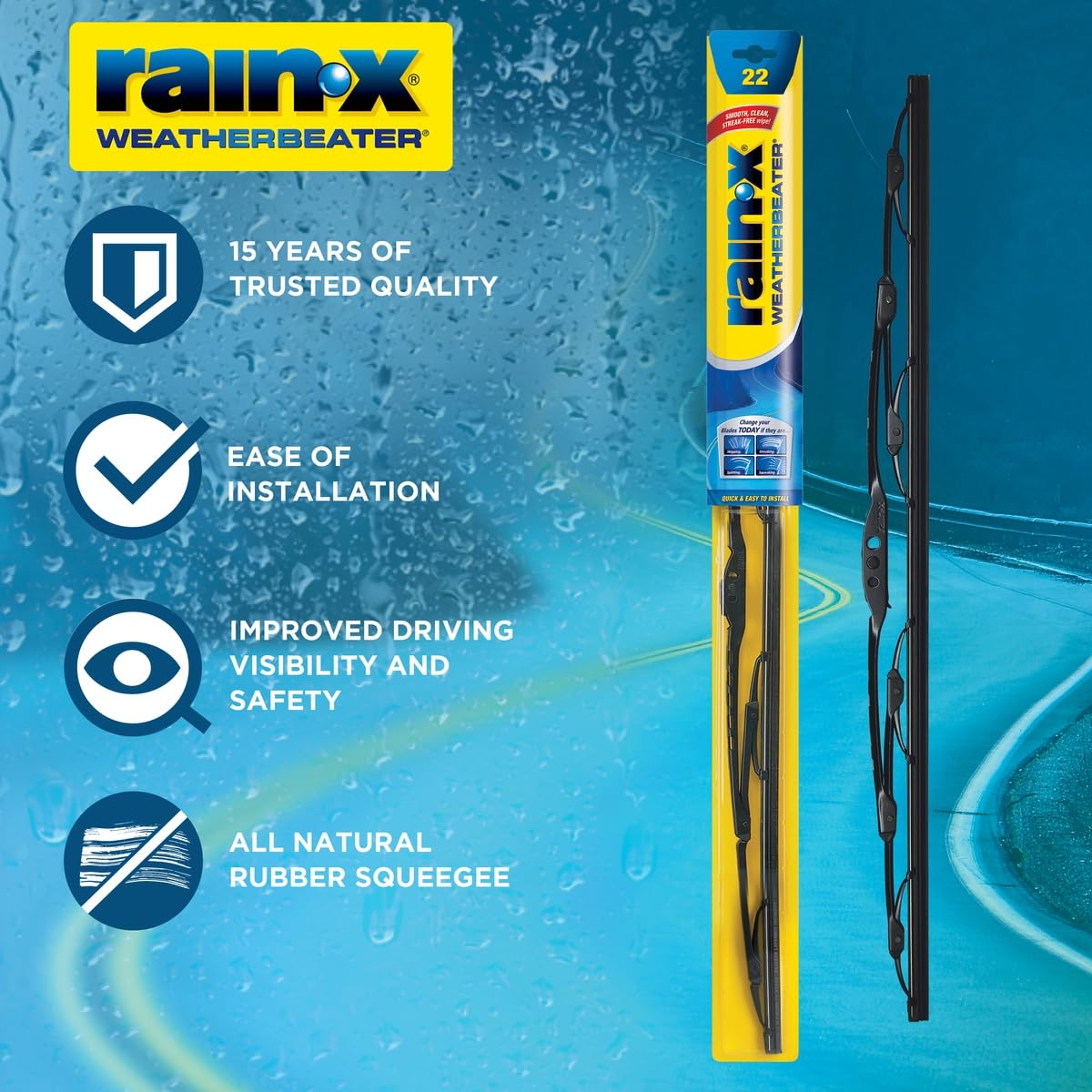 Rain-X RX30224 WeatherBeater Wiper Blades, 24" Windshield Wipers (Pack Of 1), Automotive Replacement Windshield Wiper Blades That Meet Or Exceed OEM Quality And Durability Standards