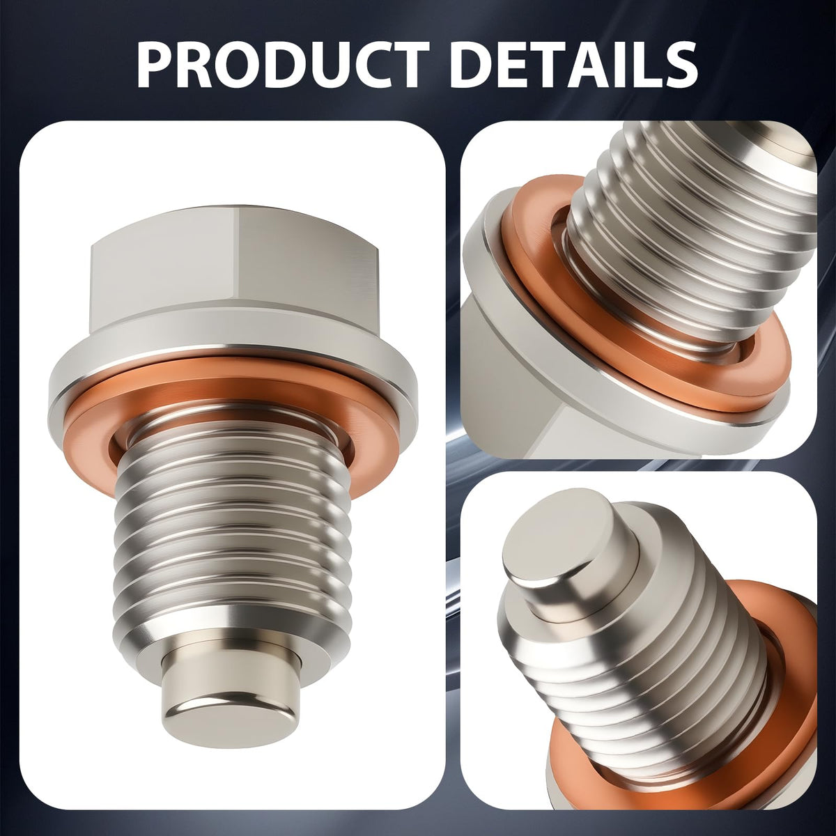 Tyfrozn M14 x 1.5 Magnetic Stainless Steel Oil Drain Plug Sump Drain Nut Bolt with Copper Gasket Crush Washer Compatible with Most Ford, GM, Hyundai, KIA and Accord, CRV, Civic, Pilot, Fit, Odyssey
