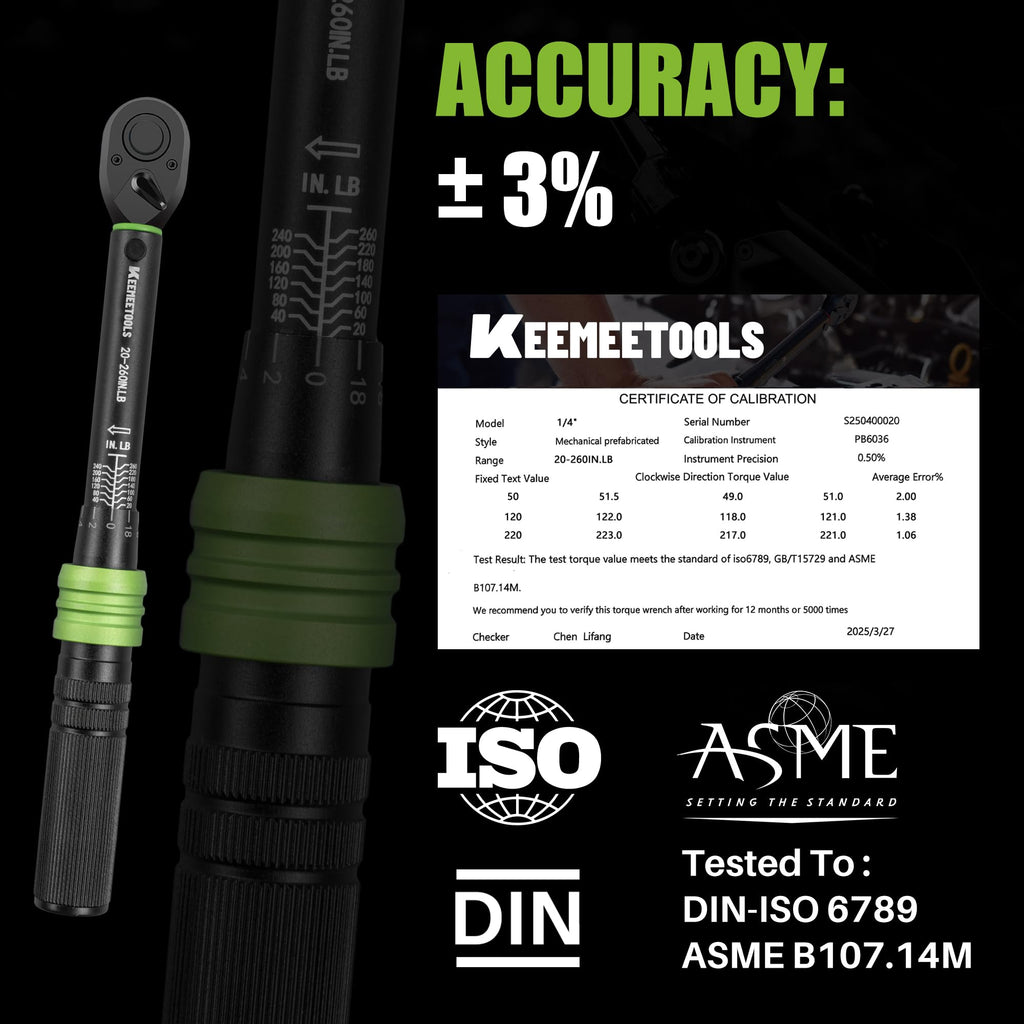 KEEMEETOOLS 1/4 Inch Drive Torque Wrench 20-260 In-Lb for Bike Repair