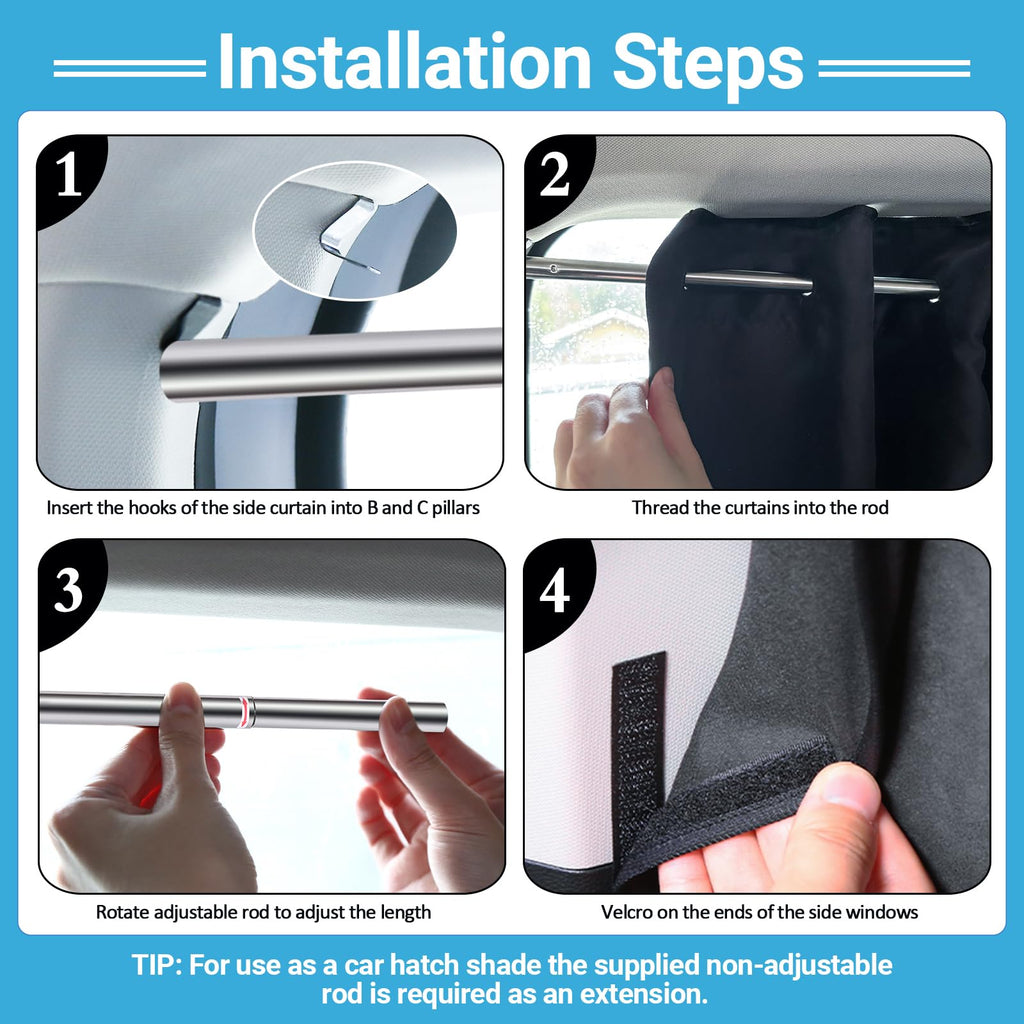 ZATOOTO Car Window Shades with Rods,Back Hatch Tailgate Shade,Universal Fit