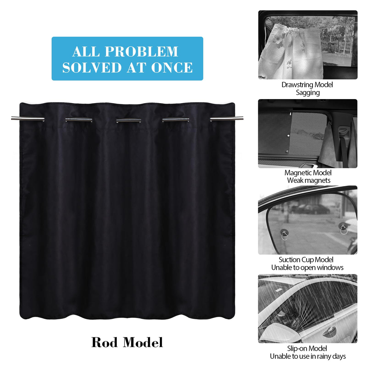 ZATOOTO Car Window Shades with Rods,Back Hatch Tailgate Shade,Universal Fit
