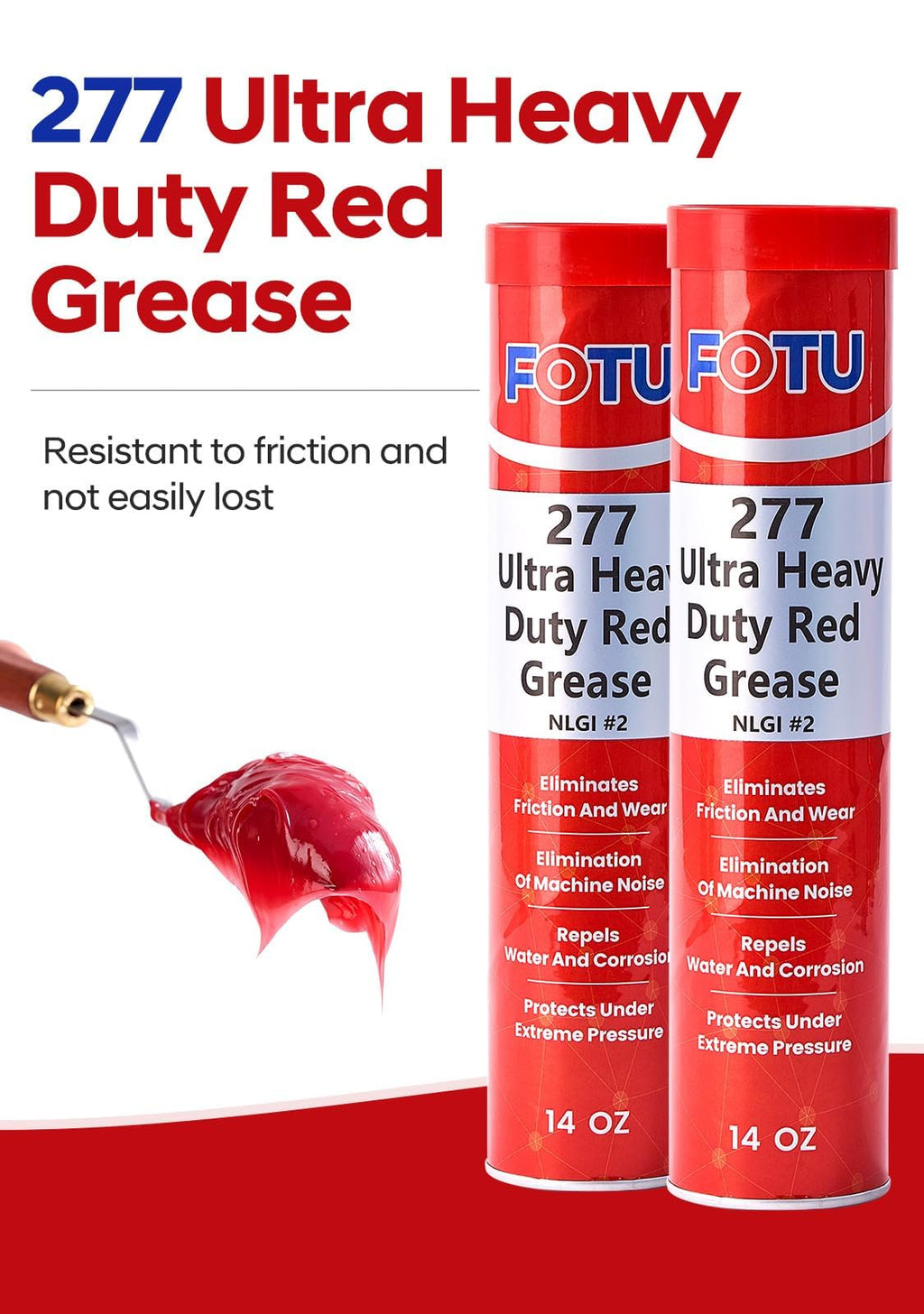 FOTU 277 Ultra Heavy-Duty Red Grease Tube,2-Pack 14oz Wheel Bearing Grease
