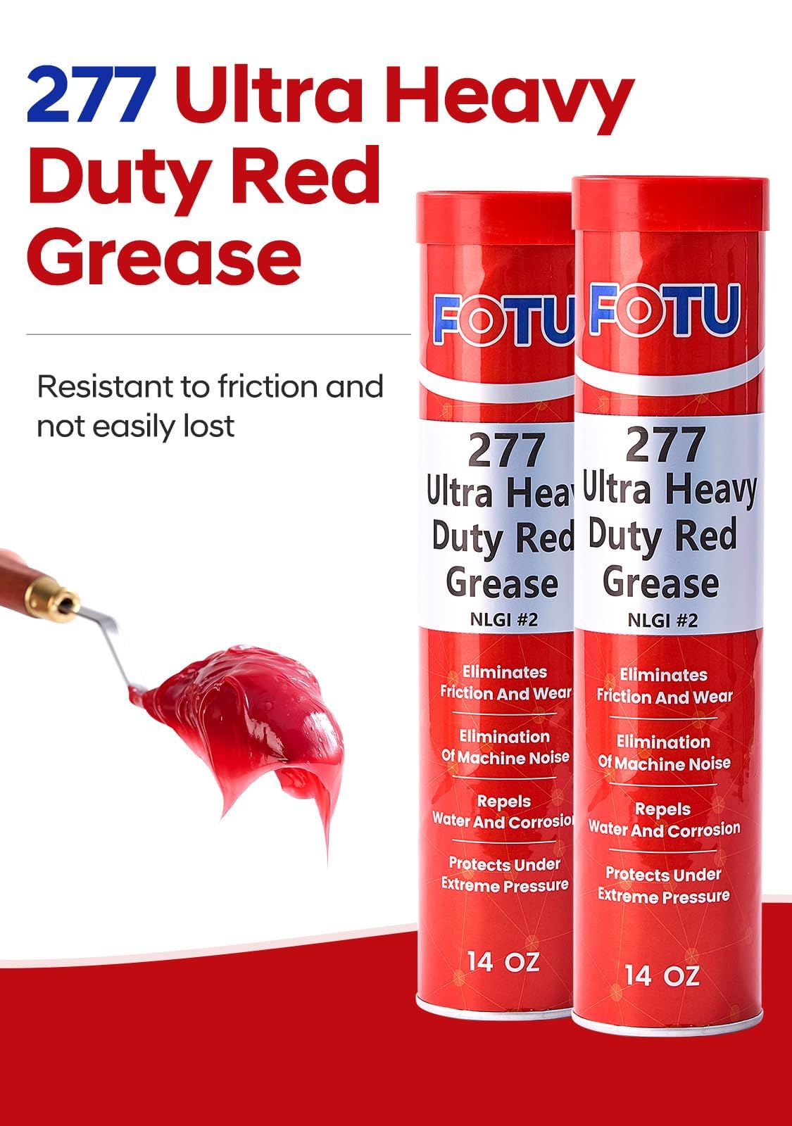 FOTU 277 Ultra Heavy-Duty Red Grease Tube,2-Pack 14oz Wheel Bearing Grease