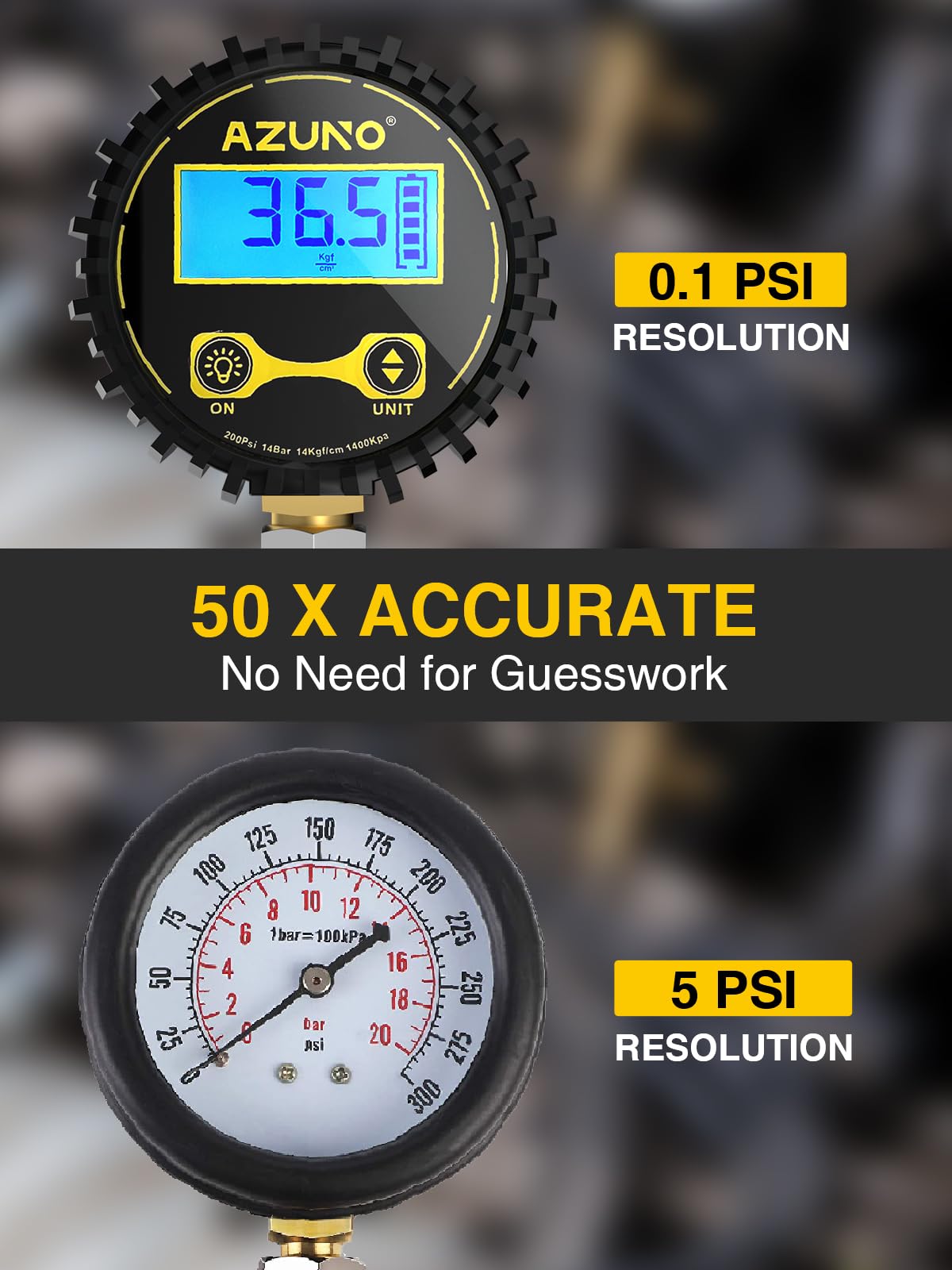 AZUNO Compression Tester Automotive, Digital Compression Gauge 200 PSI for Petrol Engine Cylinder Compression Tester Kit with Adapter & Hose