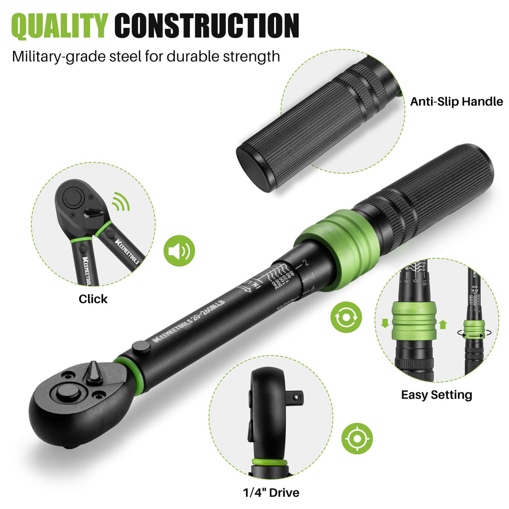 KEEMEETOOLS 1/4 Inch Drive Torque Wrench 20-260 In-Lb for Bike Repair
