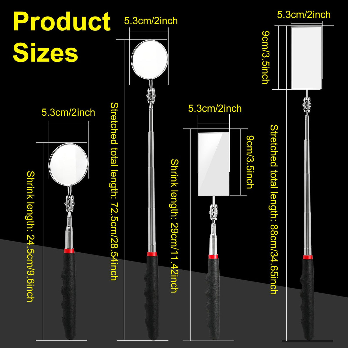 Tuewuqo 2 Pack Telescoping Inspection Mirror for Mechanic