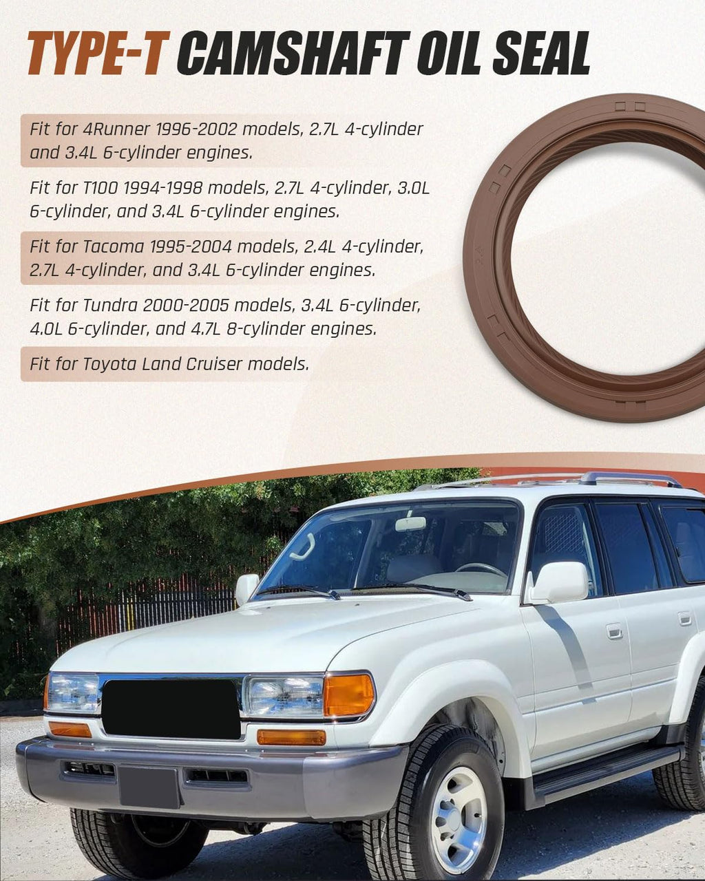 Camshaft Oil Seal Fit for Toyota 4Runner Tacoma Tundra Replace 90311-38051