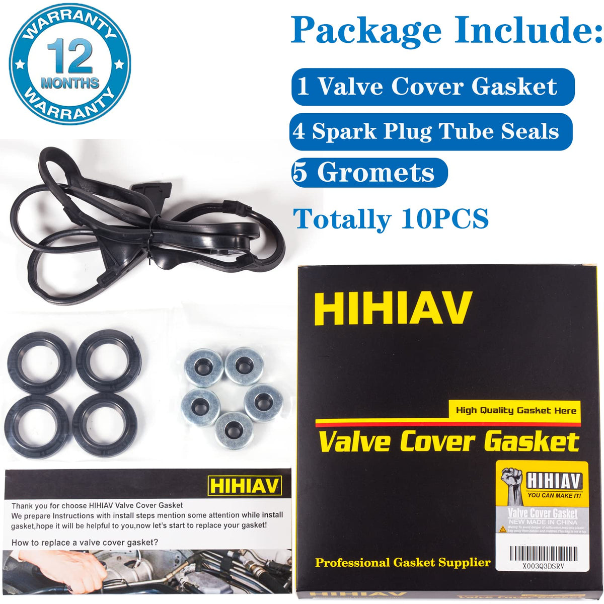 VS50500R Compatible With Honda Civic Engine Valve Cover Gasket & Gromets & Spark Plug Tube Seals 1992-2000 Del Sol Si/S/Si VX CX DX LX VP GX HX Ex Si 1.6L L4 SOHC 16V VC4029 VS50499R