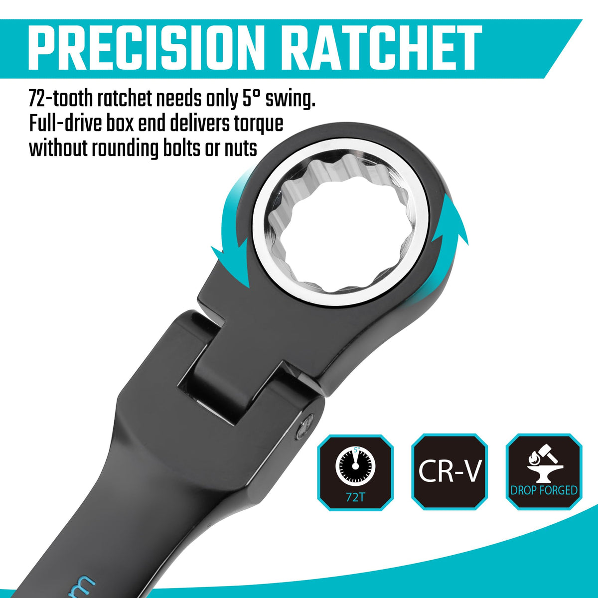 DURATECH 12-Piece Flex-Head Ratcheting Wrench Set, Metric, 8mm-19mm