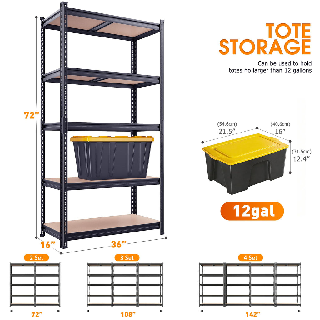 REIBII 2400LBS Garage Shelving,36" Wx16" Dx72" H Shelves for Basement
