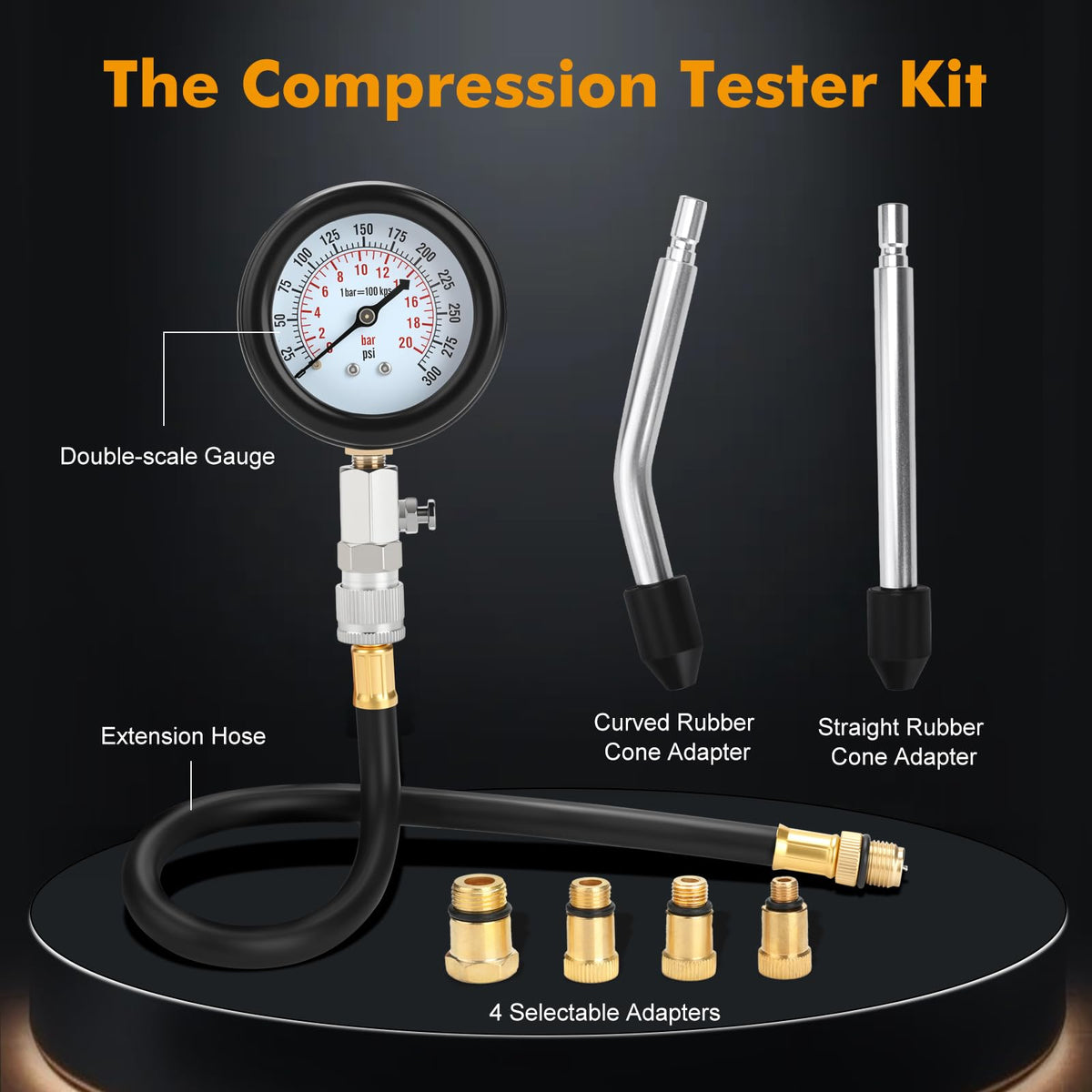 BETOOLL HW0130 8pcs Petrol Engine Cylinder Compression Tester Kit Automotive Tool Gauge