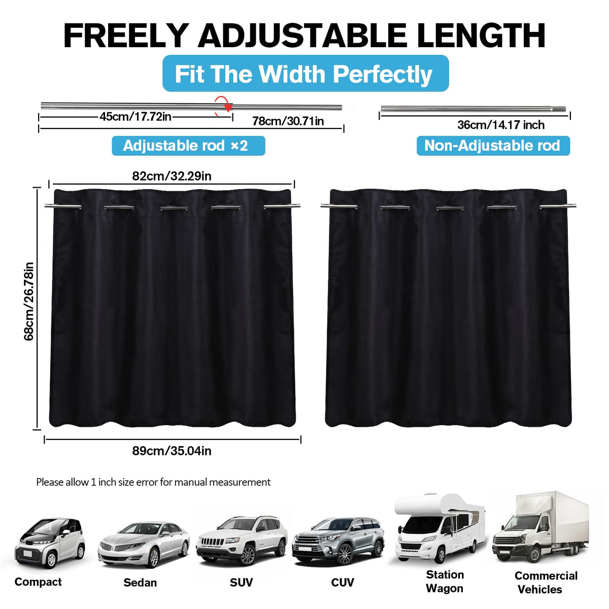 ZATOOTO Car Window Shades with Rods,Back Hatch Tailgate Shade,Universal Fit