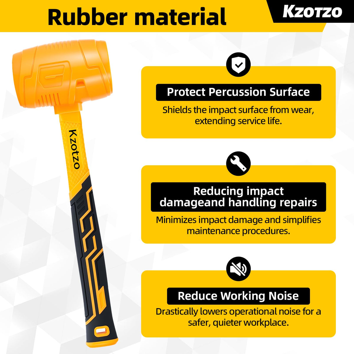 16oz Rubber Mallet Hammer, Fiberglass Handle, Rubber Mallet for Flooring, Tent Stakes, Woodworking, Camping, Soft Blow Tasks without Damage， 2025 upgraded seamless rubber hammer（yellow） (16OZ)