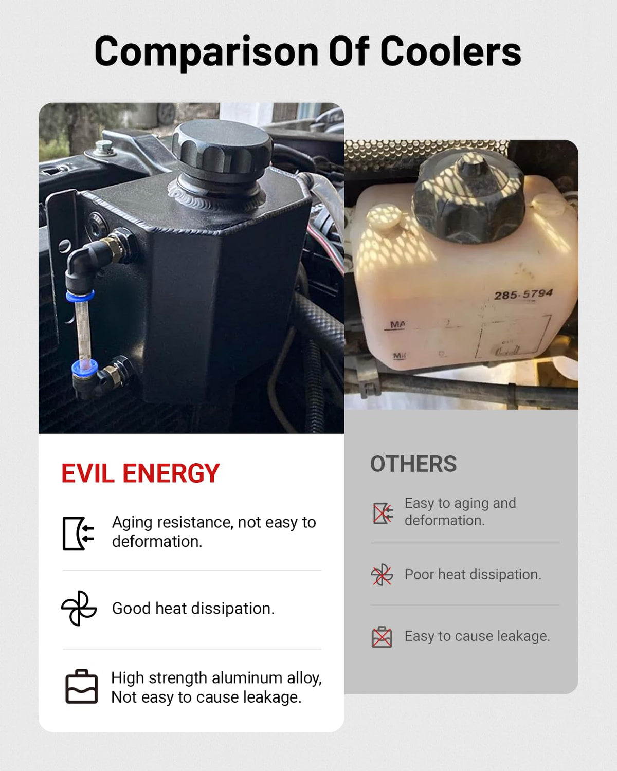 EVIL ENERGY Coolant Overflow Tank, Aluminum Radiator Tank, Reservoir Expansion Tank Universal 1L Black