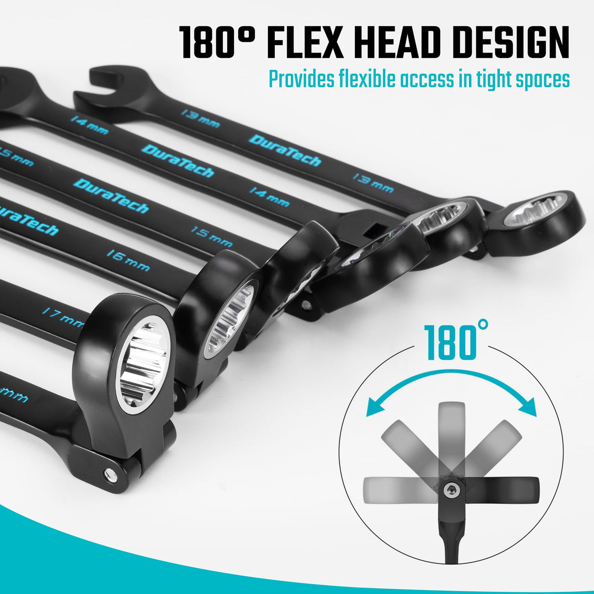 DURATECH 12-Piece Flex-Head Ratcheting Wrench Set, Metric, 8mm-19mm