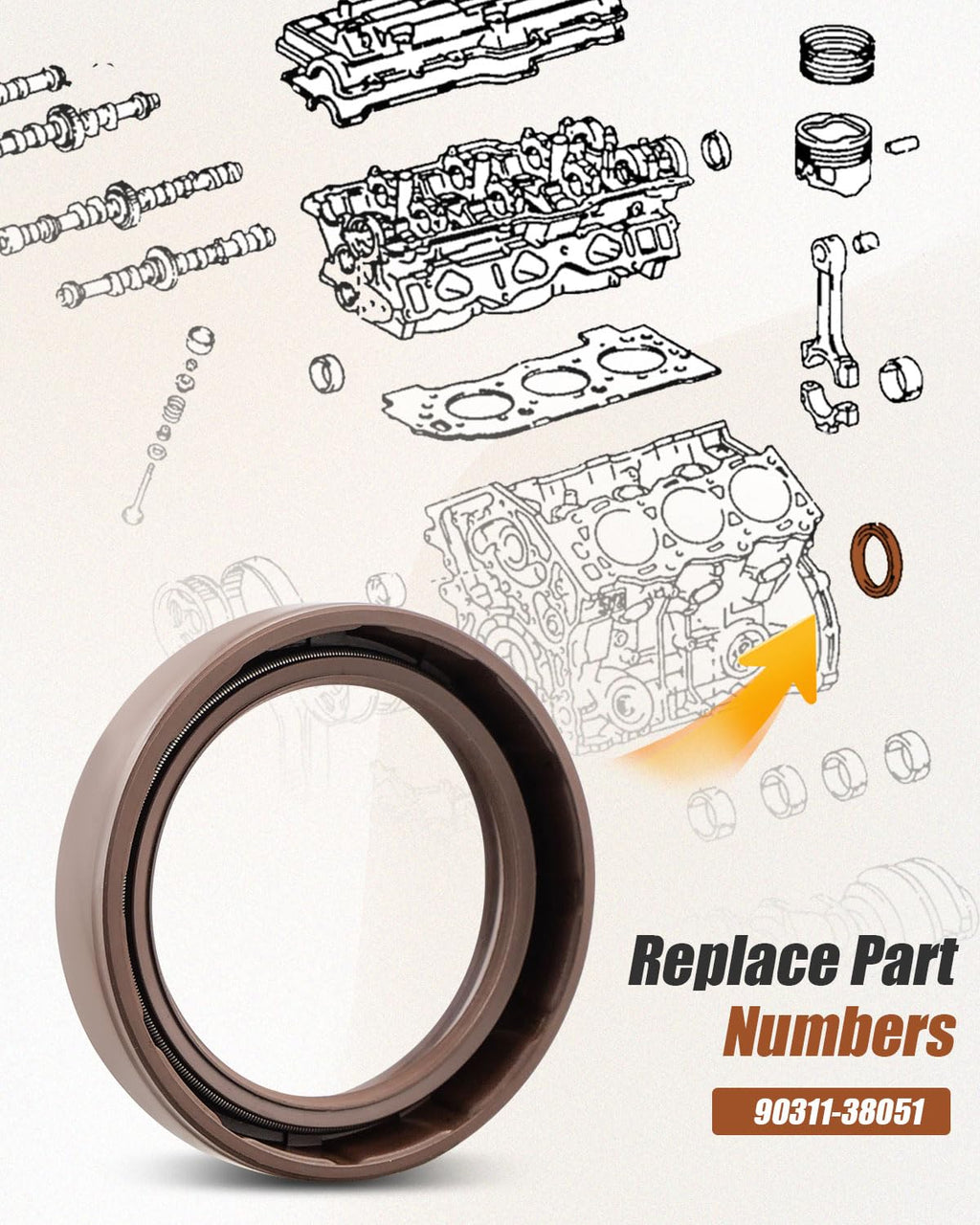 Camshaft Oil Seal Fit for Toyota 4Runner Tacoma Tundra Replace 90311-38051