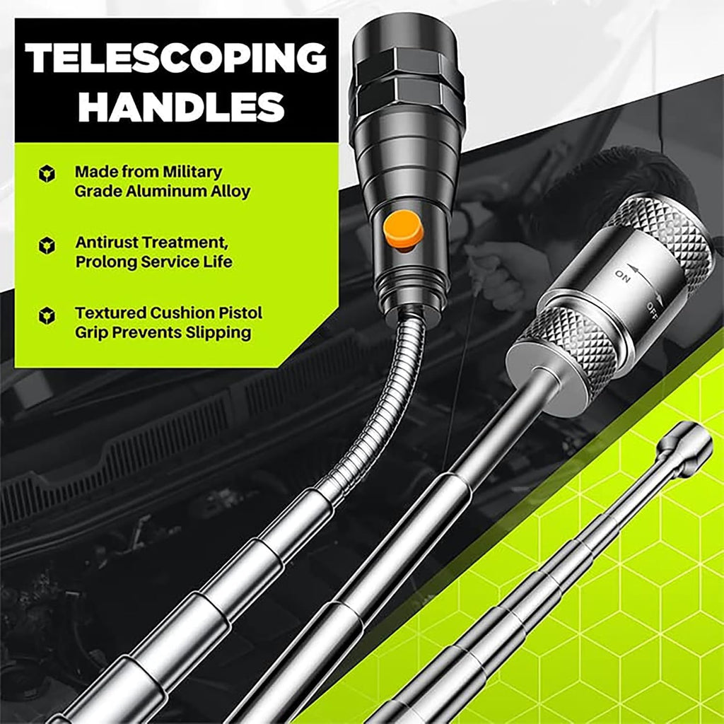 Telescoping Magnetic Pickup Tool Set, Inspection Mirror Telescoping, LED Flashlight, Cool Gadgets for Men, Gifts for, Dad, Husband, Kids, Boyfriend, Magnet Stick (Amber)