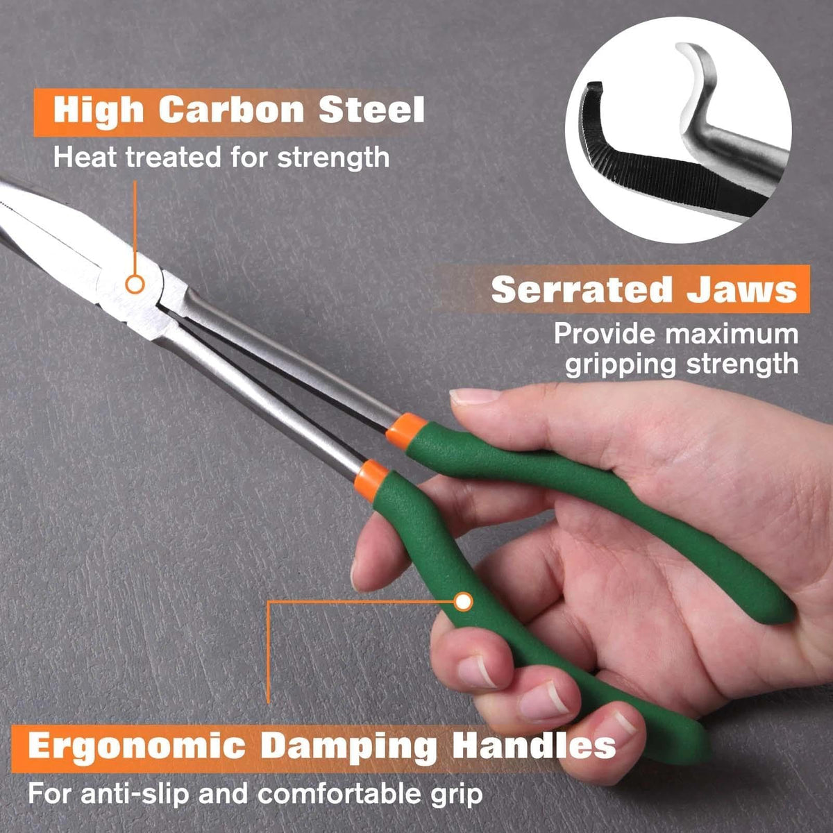 SPEEDWOX Long Reach Hose Grip Pliers 90 Degree Circle Plier Serrated Jaws Ring Nose Spark Plug Removal Tool for Hard to Reach Narrow Spaces High Leverage Reduce Efforts Non-slip Handle