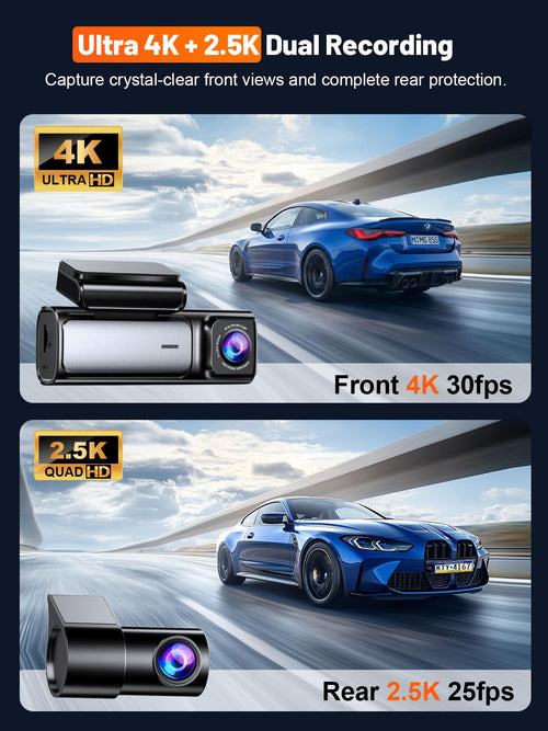 Affver 4K+2.5K Dash Cam Front and Rear, Built-in 5G WiFi 6 GPS Dual Dashcam