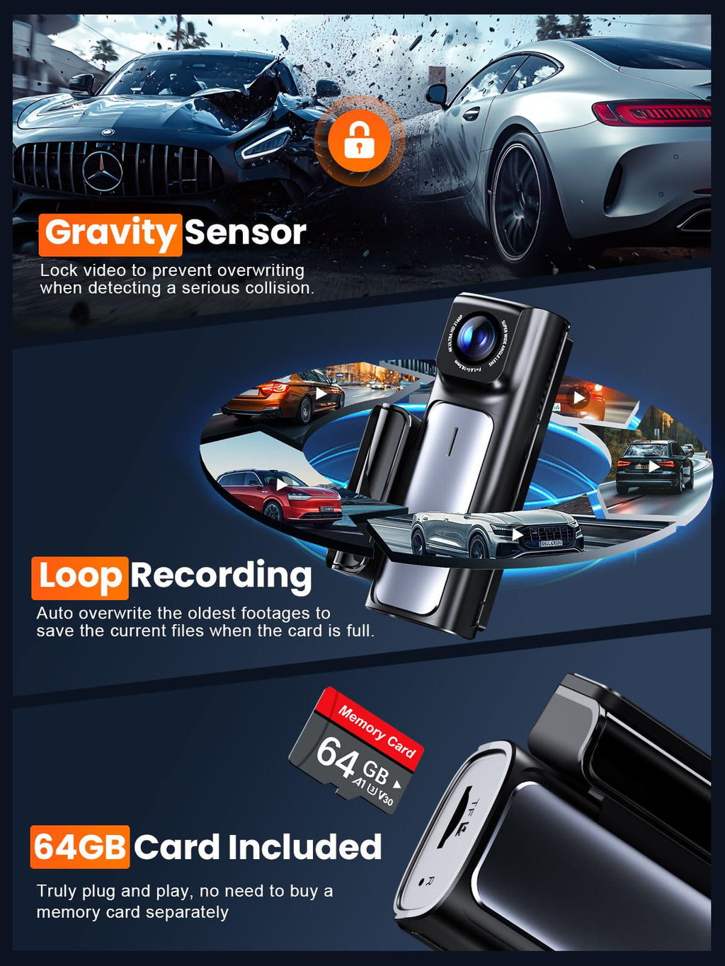 Affver 4K+2.5K Dash Cam Front and Rear, Built-in 5G WiFi 6 GPS Dual Dashcam
