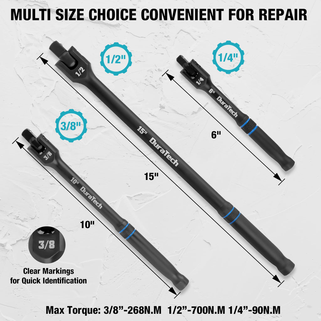 DURATECH 3PCS Breaker Bar Set with Upgrade Black Phosphate Coating