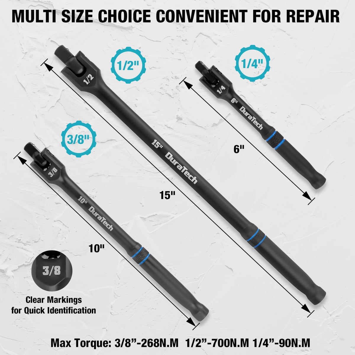 DURATECH 3PCS Breaker Bar Set with Upgrade Black Phosphate Coating